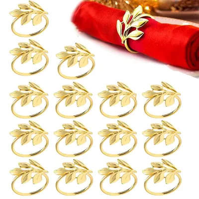 Produktbild von Serviettenringe 18 Stück – Goldene Serviettenhalter in Blattform – Tischdekoration für Hochzeit, Geburtstag, Party & Fest – elegante Tischaccessoires