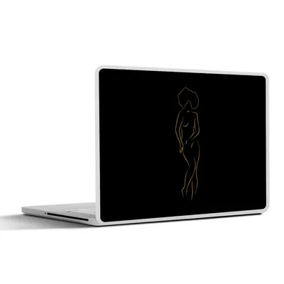 Produktbild von MuchoWow® Laptop Aufkleber Sticker Cover Frau - Schwarz - Gold - Strichzeichnung 40x30 cm - Laptop Dekoration - Selbstklebend