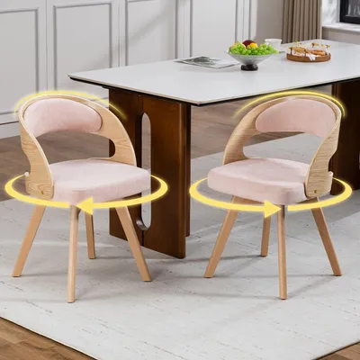 Immagine prodotto di LVHOM Set da 2 sedie da pranzo girevoli a 360°, sedia imbottita in stile scandinavo con gambe in legno di faggio, sedia da cucina ergonomica, rosa