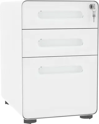 Produktbild von Rollcontainer mit 3 Schubladen mobiler Aktenschrank mit Rollen abschließbar Büroschrank mit Hängeregistratur Stiftfach, Bürocontainer Schreibtisch Unterschrank für Büro 39x48x59cm Weiß
