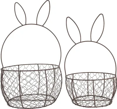 Immagine prodotto di Cestino decorativo Clayre & Eef Set di 2 Ø 33x55 / Ø 27x45 cm Coniglio in metallo marrone