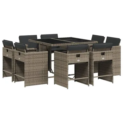 Produktbild von vidaXL 9-tlg. Garten-Essgruppe mit Kissen Grau Poly Rattan