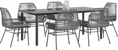 Produktbild von vidaXL 7-tlg. Garten-Essgruppe mit Kissen Grau Poly Rattan Glas