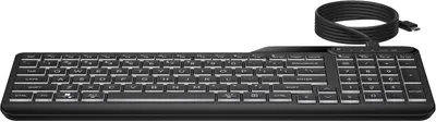 Produktbild von HP 405 Tastatur mit Hintergrundbeleuchtung für mehrere Geräte, Volle Größe (100%), Kabelgebunden, USB, Membran Key Switch, Schwarz