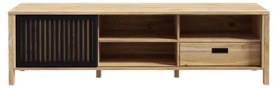 Produktbild von Forte JYTANA TV-Schrank 170 180, skandinavisches Low-Board mit Stauraumfach und Schublade, Mauvella Eiche Holzdekor / Schwarz, 174,8 cm breit x 49,9 cm hoch x 40,2 cm tief