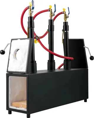 Obrázek produktu pro Plynová pec, za studena válcovaný čistý železný plech, vysoce čistá hlinitokřemičitá vlákna, kompletní kovářské příslušenství, čtvercový 3hořák, 2dveře