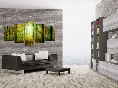 Image de Tableau acoustique Forêt Nature 200 x 100 cm Tableaux Mousse acoustique Absorbeur acoustique haute performance Isolation acoustique Toile 5 pièces Tableau mural Acoustique intérieure Isolation acoustique c-B-0090-b-o