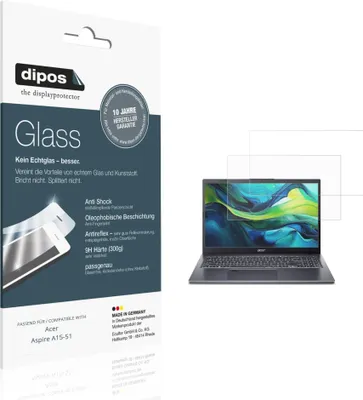Produktbild von 2x Schutzfolie für Acer Aspire A15-51 matt - Anti-Shock 9H Folie dipos Glass Kunststoffglas