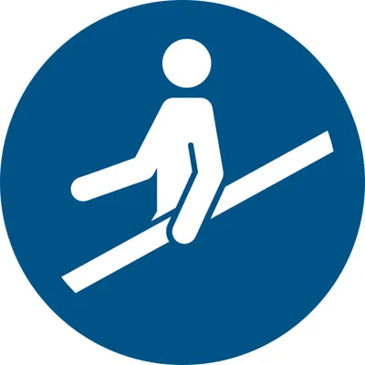 Produktbild von Gebotszeichen 'Handlauf benutzen' (M012), gem ASR A1.3 (DIN EN ISO 7010) Aufkleber Folie 5cm 10 Stück