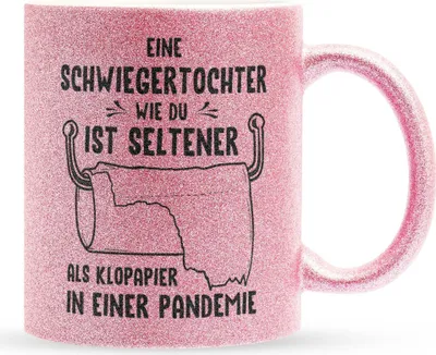 Produktbild von 22Feels Glitzertasse Pink Schwiegertochter Geschenk Braut Hochzeit Frauen Muttertag Geburtstag Weihnachten Haferl Kaffeetasse Geschenkidee Bürotasse