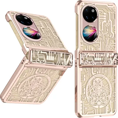 Produktbild von Hülle für Huawei P50 Pocket Luxus Galvanisierte Scharnierschutz Transparent Schutzhülle Roségold