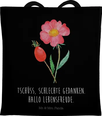Produktbild von Mr. & Mrs. Panda Schultasche Blume Hagebutte - Schwarz - Geschenk, einkaufsshopper, Tote Bag, Beutel, Lebensfreude, Tasche, Garten, Schlechte Gedanken, Shopping