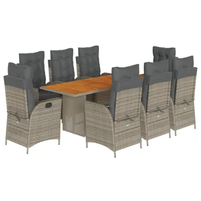 Produktbild von 9-tlg. Garten-Essgruppe mit Kissen Grau Poly Rattan