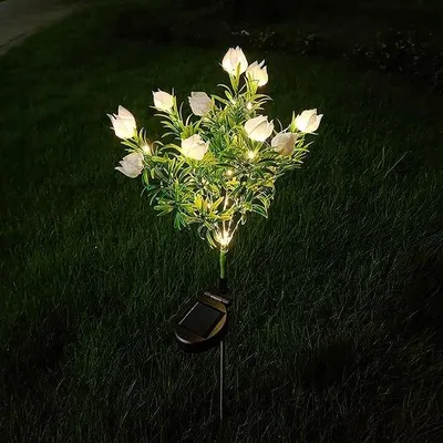Image de Éclairage solaire d'extérieur - Lampes de jardin LED en forme de fleurs - Éclairage d'ambiance étanche pour l'extérieur - Les plus belles décorations lumineuses pour l'extérieur, éclairage pour jardin, terrasse et allée - Lot de 2 - Lumière blanche chaude