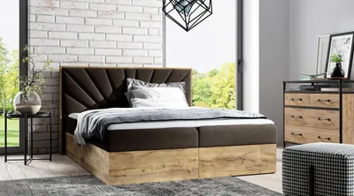 Obrázek produktu pro Čalouněná manželská postel 200x220 CHANTELLE 7 - dub wotan / hnědá + topper