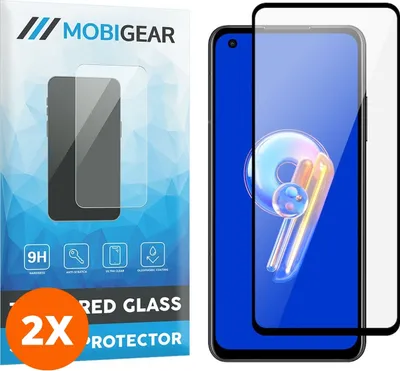 Produktbild von Mobigear Premium 4.99 ASUS Zenfone 9 Panzerglas Gehärtetes Glas Displayschutz - Hüllenfreundlich - Schwarz (2er Pack)