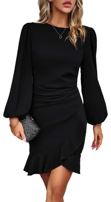 Produktbild von Solidchoice – Vintage-Cocktailkleid mit Stehkragen und gerüschten Ärmeln