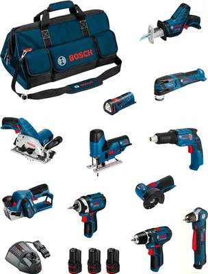 Image de BOSCH Kit BMKB11-28AD3 (GSR12V-15+GDR12V-105+GKS12V-26+GWS12V-76+GST12V-70+GOP12V-28+GSA12V-14+GWB12V-10+GTB12V-11+GHO12V-20...)