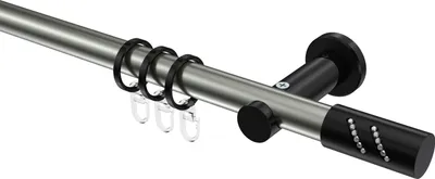 Produktbild von Interdeco Gardinenstange / Vorhangstange Edelstahl-Optik / Schwarz, Typ Platon Zoena (Glitzerzylinder), 20 mm Ø 1-läufig, 360 cm