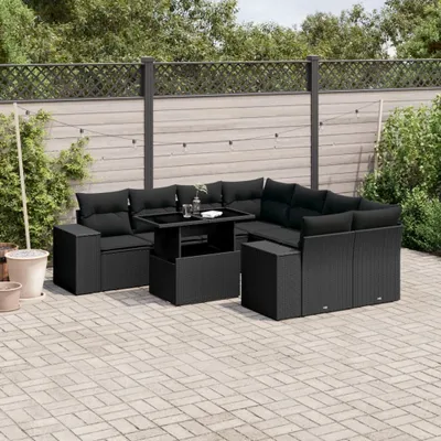 Produktbild von The Living Store 9-tlg. Garten-Sofagarnitur mit Kissen Schwarz Poly Rattan