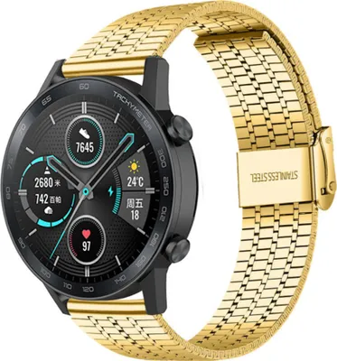Produktbild von Strap-it Stahlarmband - Kompatibel mit Honor Magic Watch 2 Armband 42mm Ersatzarmband Edelstahl Smartwatch Hochwertiges Material Verstellbarer verschlussfür Armband Gold