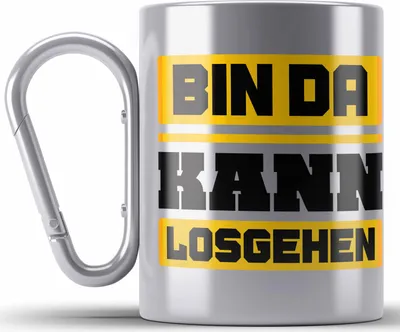 Produktbild von Trendation - Bin Da Kann Losgehen Edelstahl Tasse Karabiner Lustiger Spruch Kollege Kollegin Witzige Karabiner Edelstahl Tasse Karabiner Edelstahl mit Spruch (Silber)