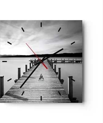 Produktbild von Wanduhr - Quadrat - Glasuhr - Brücke Frieden Wasser - 30x30cm - Schleichendes Uhrwerk - Lautlos - zum Aufhängen bereit - Dekoration Modern - Wanddekoration aus Glas - C3AC30x30-4865