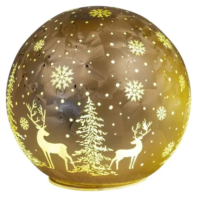 Produktbild von formano LED Deko Kugel Weihnachten drehend 15 cm Frosty Gold mit Hirschmotiv