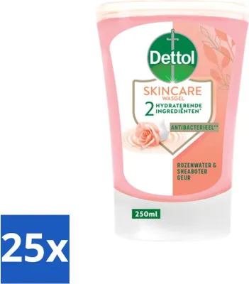 Obrázok produktu pre Dettol - Náplň do umývacieho gélu - Starostlivosť o pleť - Ružová voda a bambucké maslo - 250 ml - Hodnotné balenie - 25 kusov
