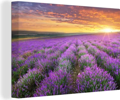 Produktbild von MuchoWow® - Leinwandbilder - Lavendel - Wolken - Frühling, Wandbild, Wanddeko Bilder Wohnzimmer, 120x80 cm