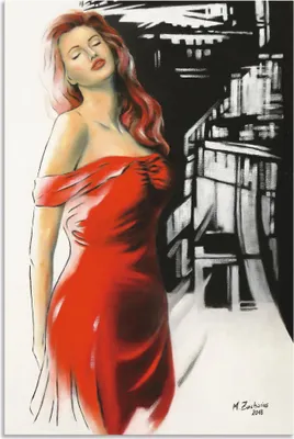 Produktbild von ARTland Wandbild Alu für Innen & Outdoor Schönheit im roten Kleid Größe: 20x30 cm