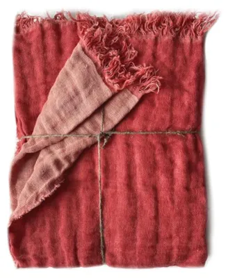 Plaid Tagesdecke, Leinen, stonewashed, Koralle, 135 x 190 cm