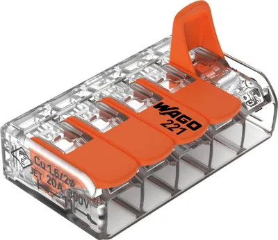 Image de Borne de jonction Wago 5 pôles Compact avec levier transparent 221-415