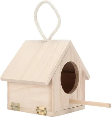 Produktbild von Vogelhaus aus Holz mit Sitzstange, zum Aufhängen im Freien, Naturholz, Vogelhaus für kleine Vögel