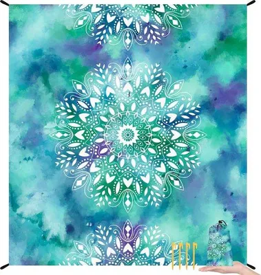 Produktbild von Stranddecke, sandabweisend, wasserdicht, 200 x 220 cm, große Picknickdecke für 1-4 Personen, leichte und tragbare Strandmatte, Outdoor-Decke mit 4