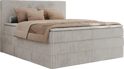 Produktbild von MKS MEBLE Boxspringbett 200x200 Hellgrau Cord, Boxspringbett mit Matratze H3, Bett 200x200 mit Bettkasten and Kopfteil, Doppelbett mit Stauraum, Topper T25, Polsterbett 200x200 - Tiliano King