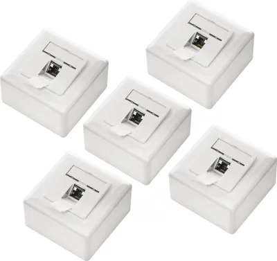 Produktbild von deleyCON 5x CAT6a Universal Netzwerkdose - 1x RJ45 Port - Geschirmt - Aufputz oder Unterputz - 10 Gigabit Ethernet Netzwerk - EIA/TIA 568A&B - Weiß