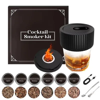 Produktbild von Elektrisches Champagner-Räucherset für Whiskey-Cocktails mit 6 Holzspänen – wiederaufladbares Cocktail-Räucherset