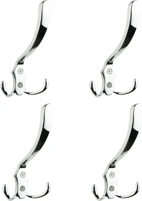 Produktbild von Elegantes Set aus 4 silbernen Metall-Kleiderbügeln für Bad und Haushalt - Funktionale und stilvolle Aufhängehaken aus Zinklegierung mit glänzender Oberfläche.