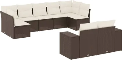 Produktbild von 9-tlg. Garten-Sofagarnitur mit Kissen Braun Poly Rattan