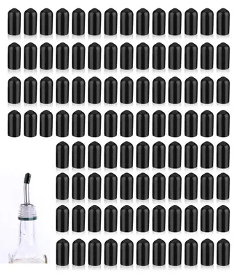 100 Staubkappen für Ausgießer, schwarz, flexibel, für Likör- und Ölflaschen