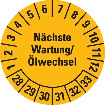 Produktbild von Dreifke® Prüfplakette Nächste Wartung/Ölwechsel 28-33, gelb, Dokumentenfolie,...