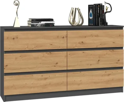 Produktbild von Kommode, Schlafzimmer Flur, Schrank, Sideboard, Highboard mit 6 Schubladen, Breite 140 cm Höhe 75 | Anthrazit Artisan