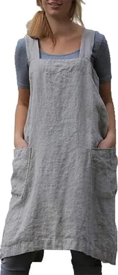 Obrázek produktu pro Zástěra Pinafore, zástěra s překříženými zády a kapsami, šaty z bavlněného lnu a zástěry, plus size