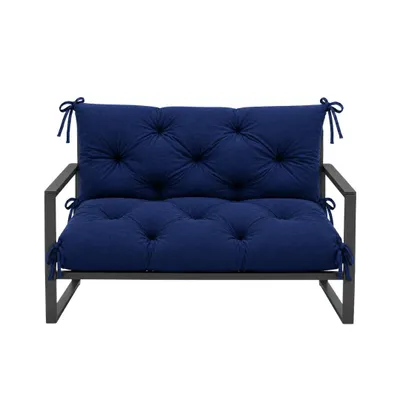 Imagen del producto de Reposapiés VBChome para sofá, 120 cm, con respaldo, relleno de poliéster y granulación de espuma, suave, acolchado, fácil de limpiar (azul marino, 120 x 90 x 10 cm)