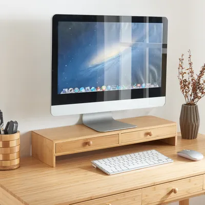 Obrázek produktu pro Stojan na monitor "Hallstahammar" se 2 zásuvkami 56 x 18 x 9,5 cm bambusový