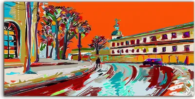 Produktbild von Coloray Acrylbild 140x70  Wandbild Acrylbilder Kunst Winter Stadtbild Impressionismus