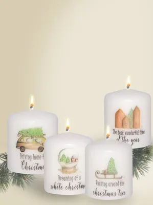 Produktbild von Weihnachtskerzen "Christmas" 4er-Set 60 x Ø 50 mm