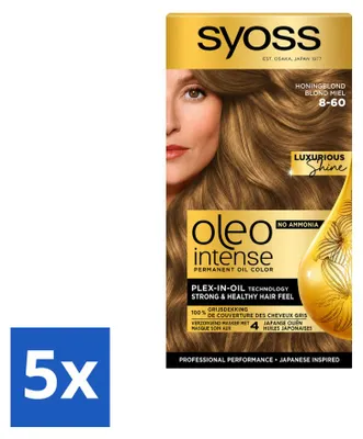 Productafbeelding van 5 x SYOSS Oleo Intense 8-60 Honingblond - Permanente haarkleur zonder ammonia - Voordelige verpakking - 5 stuks