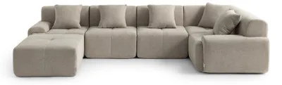 Zdjęcie produktu dla MILYSOFA SOFAMOUS, modułowa narożna sofa dla 5 osób z podnóżkiem, obita tkaniną w kolorze beżowym z delikatnym wzorem